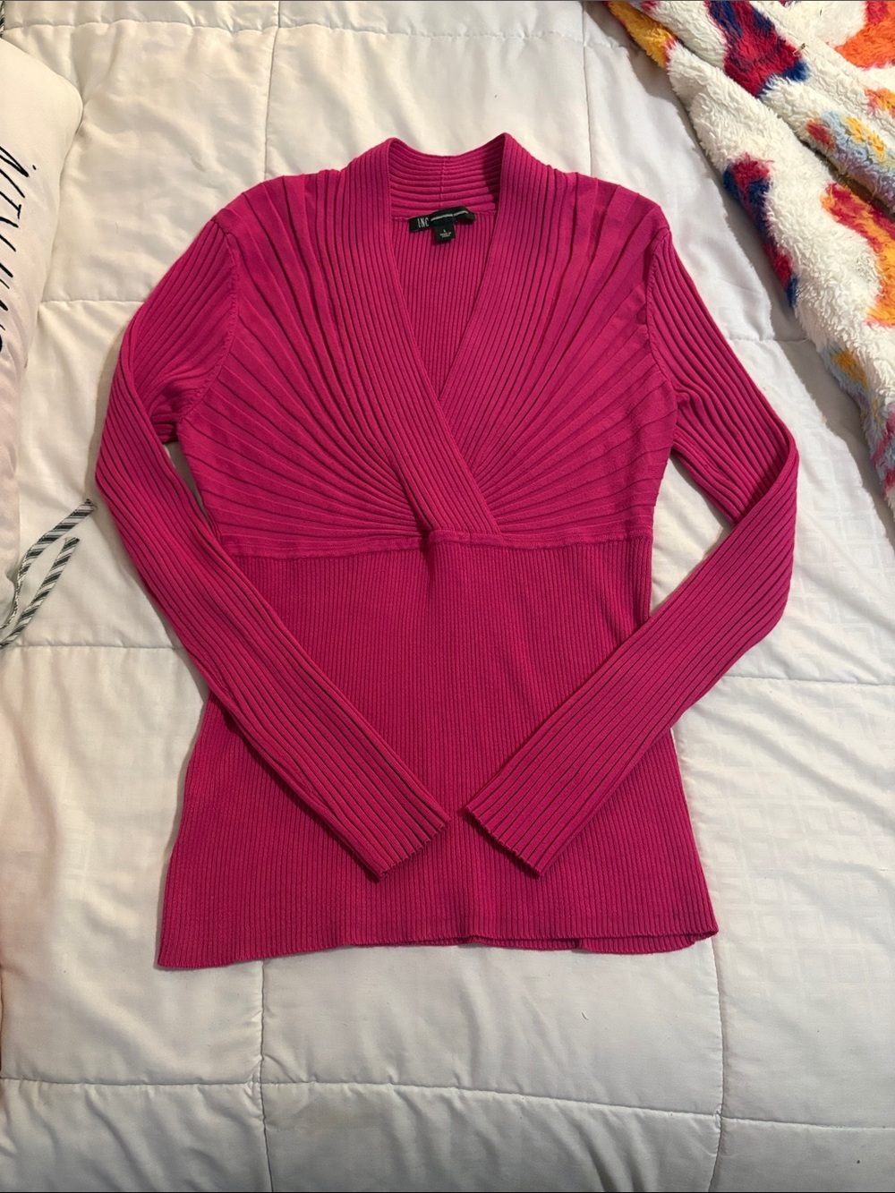 INC International Concepts Fuchsia Ribbed V-Neck Sweater